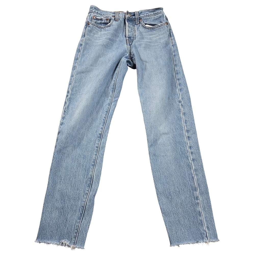 Levi's Wedgie Straight Jeans Womens 24 Blue Light Wash Mid Rise Distressed